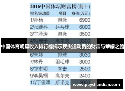 中国体育明星收入排行榜揭示顶尖运动员的财富与荣耀之路